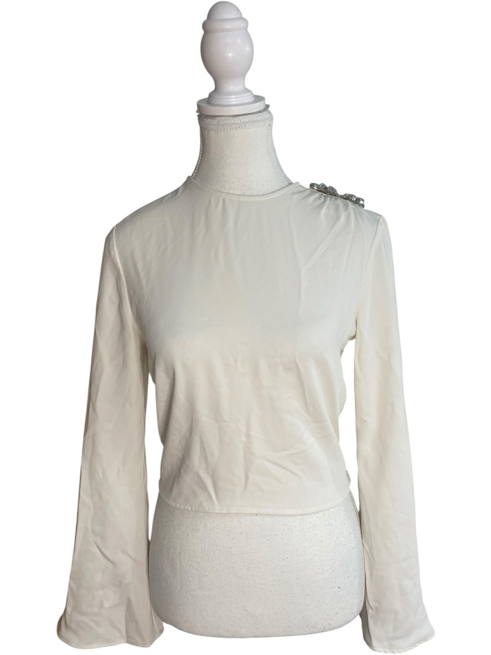 Zara Rhinestone on Shoulder Blouse Oyster White